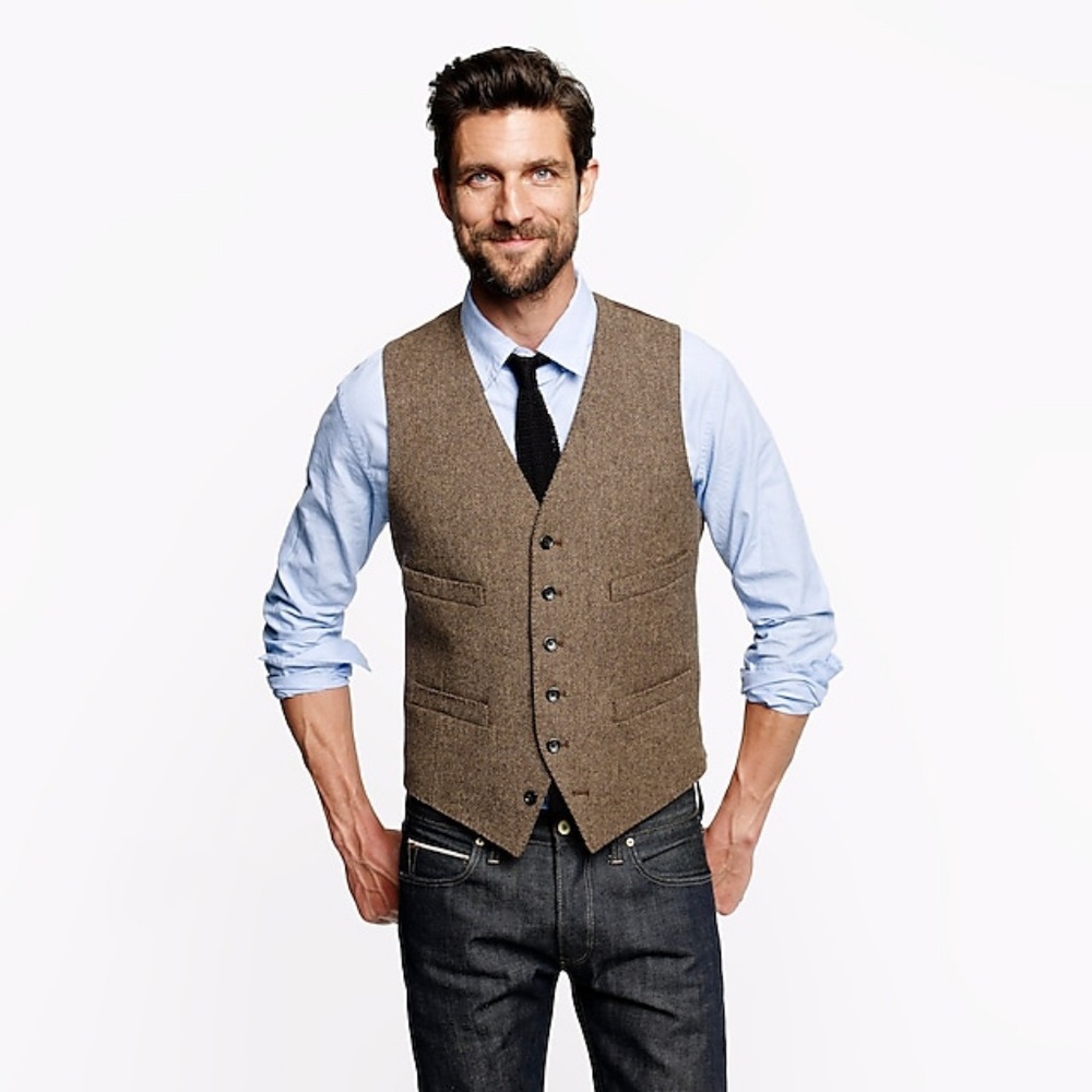 NWOTJ.Crew Men Wool 6 Button Herringbone Suit Vest